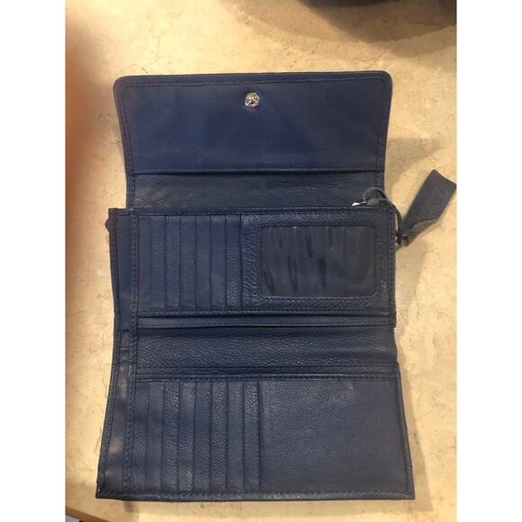 Wallet Genuine Leather Blue With Grey Checkered Pattern on Front. 7x4 - Picture 6 of 9